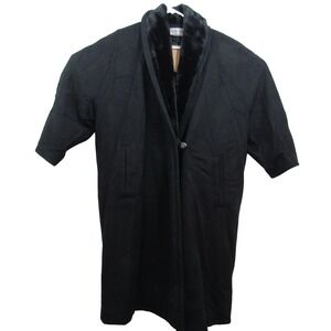 Ashley‎ Scott womens Full Length Black Wool Overcoat With Fur Collar 2XL